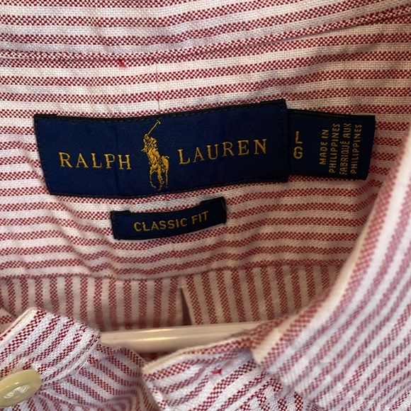 RALPH LAUREN “Classic Fit” Pink & White Striped Button Down Shirt Size Large - Picture 3 of 8